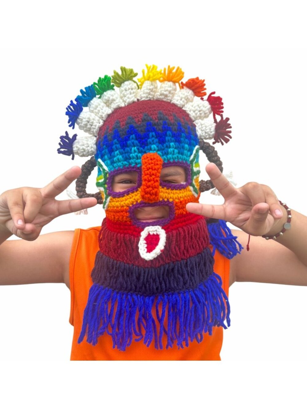 Diablo Huma Handmade  Aya Umo Inca's kids Knit Mask Ecuador Black Inti Raymi New
